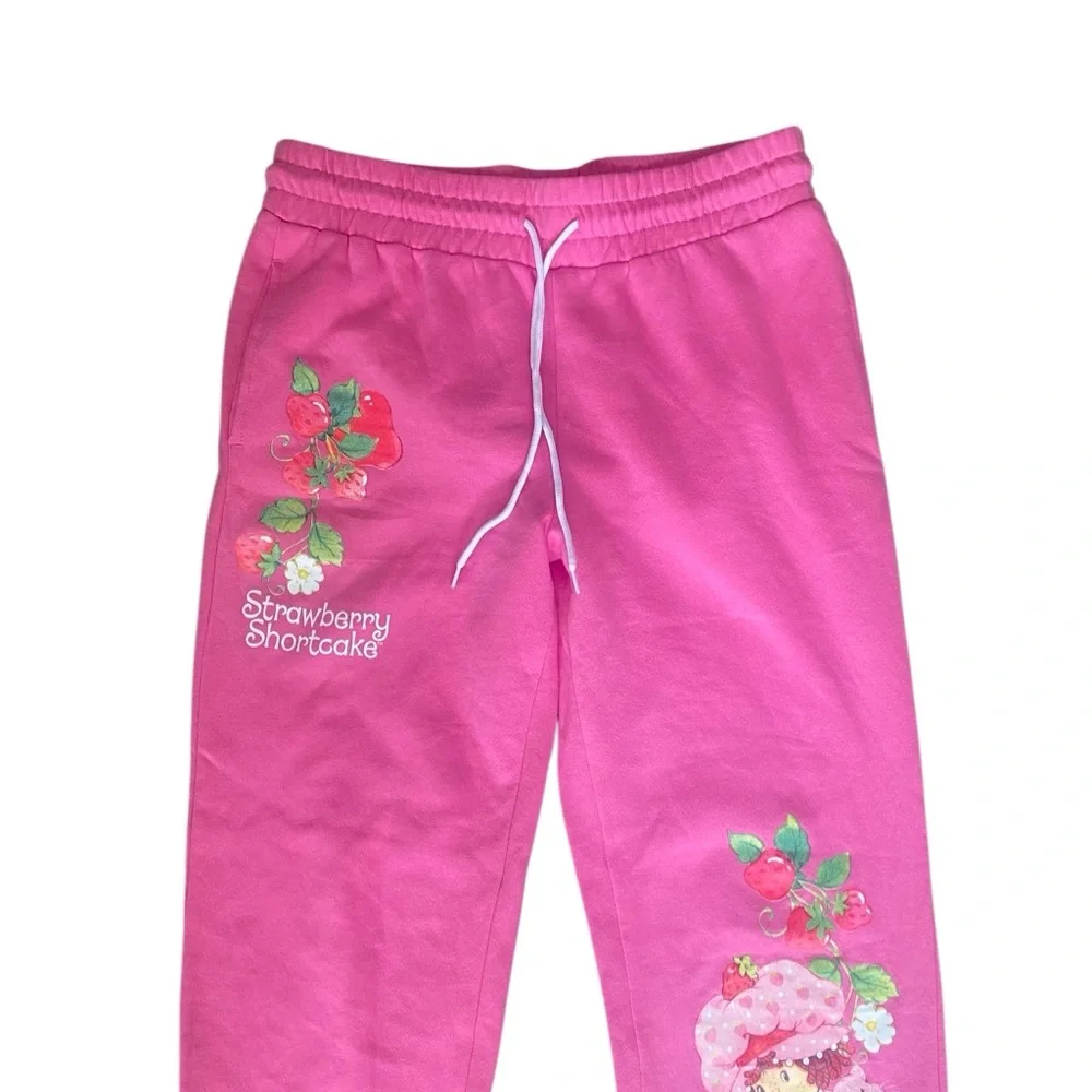 Strawberry Shortcake Pink Elastic Waist Joggers with Pockets. Size Medium - Picture 2 of 6